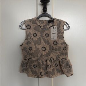 Zara Beige and Black Floral Textured Top
